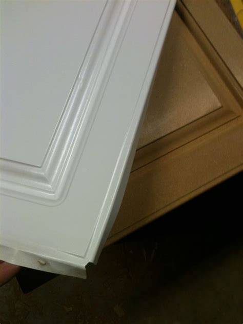 If you plan to refinish the cabinet interior surface, apply the primer to this surface, also. Refinishing Failed Thermofoil Doors