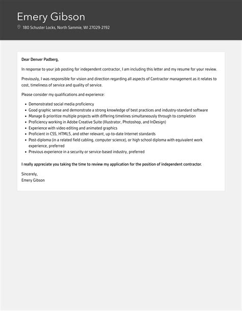 Independent Contractor Cover Letter Velvet Jobs