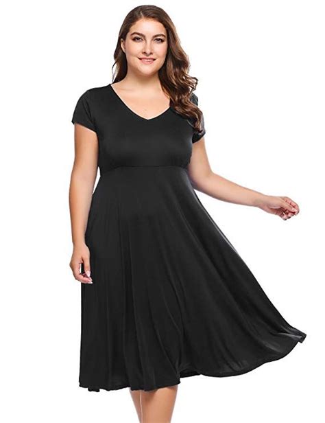 Womens Plus Size Short Sleeves V Neck Fit And Flare Maxi Party Dress Involand Ladies Long