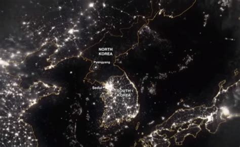 Major roadways and river courses (such as the han river) are clearly outlined by. Night time aerial shot of North Korea : northkorea