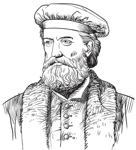 Marco Polo Portrait In Line Art Engraving Illustration Vector