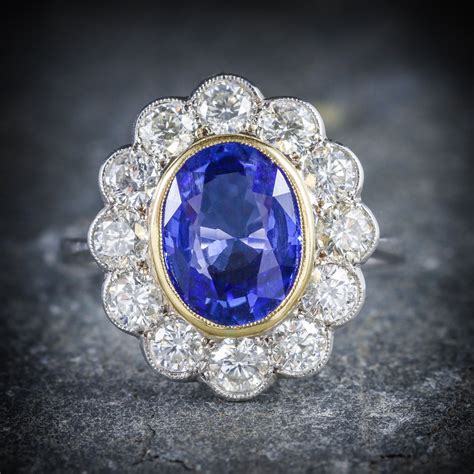 Sapphire Diamond Cluster Ring 18ct Gold 3.20ct Sapphire - Antique ...