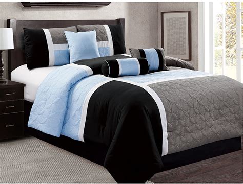 7 Piece Luxury Bed In Bag Comforter Set 20617 Queen Greyblueblack