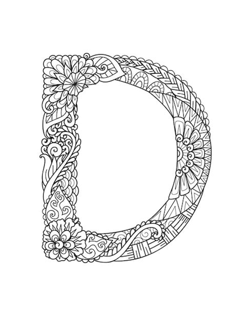Mandala buchstabe d monogramm malbuch für erwachsene gravurdesign