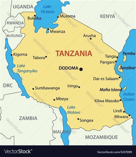 United Republic Tanzania Map Royalty Free Vector Image