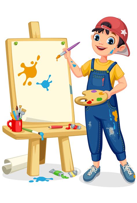 Cute Artist Little Boy Painting On Canvas 1312590 Vector Art At Vecteezy