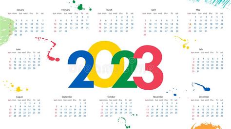 Yearly Calendar Template 2023 Week Starts On Sunday Calendar Design