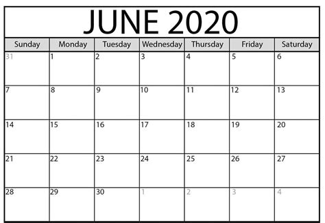 Blank June 2020 Calendar Printable In 2020 Printable