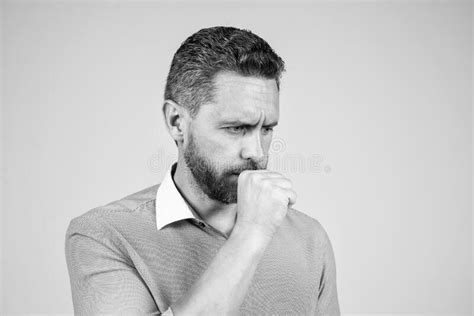 Middle Aged Man Manager Coughing Of Respiratory Infection Blue