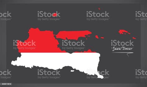 East Java Indonesia Map With Indonesian National Flag Illustration
