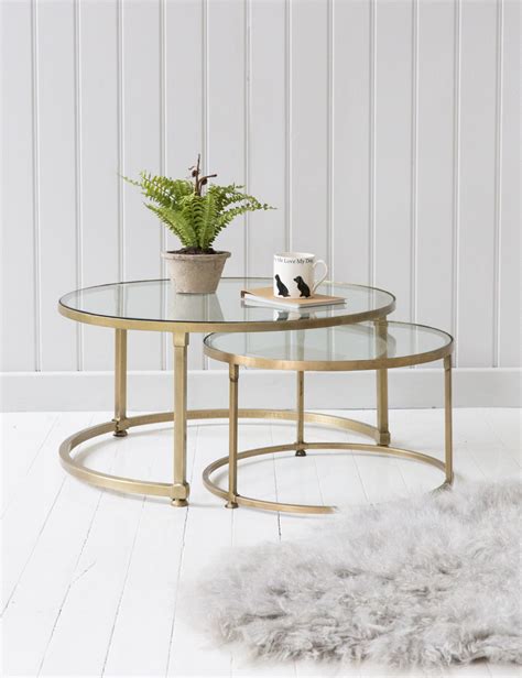 Kalalou round nesting tables w/rope accent, set of 2. Stacking Round Glass Coffee Table Set | Rose & Grey