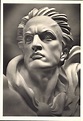 a black and white photo of a statue of a man with his hair blowing in ...