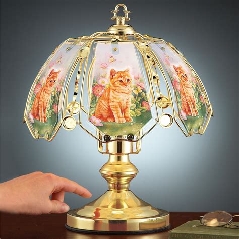 Cat Floral Garden Glass Shade Touch Lamp Collections Etc