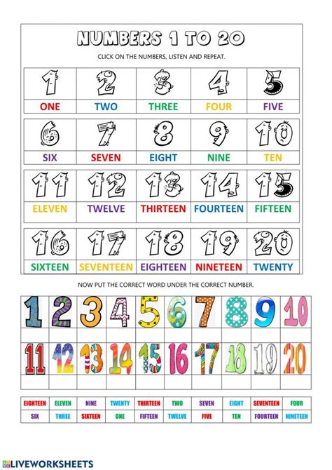 Numbers 1 To 20 Interactive And Downloadable Worksheet You Can Do The