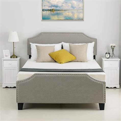 Mecor Upholstered Linen Platform Bed Curved Shape Headboard