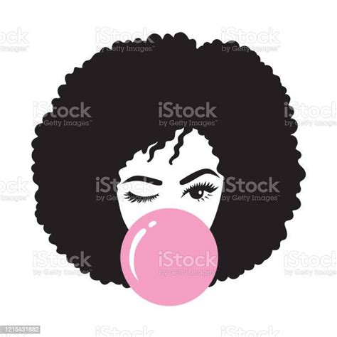 Black Afro Woman Blowing Bubble Gum Stock Illustration Download Image