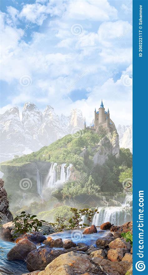 View Of The Castle With Waterfalls Part 2 Stock Image Image Of Tree
