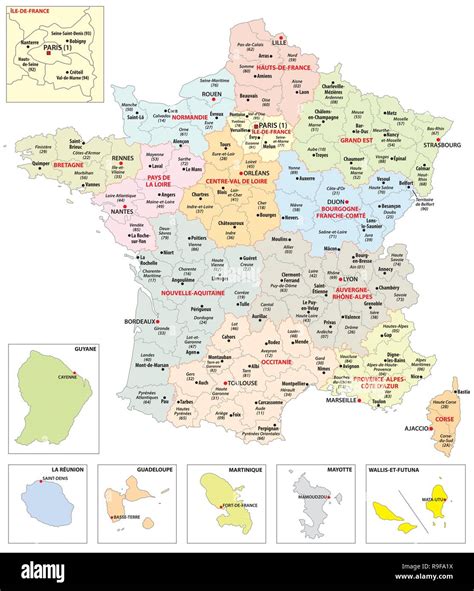 Administrative Map Of The 13 Regions Of France And Overseas Territories