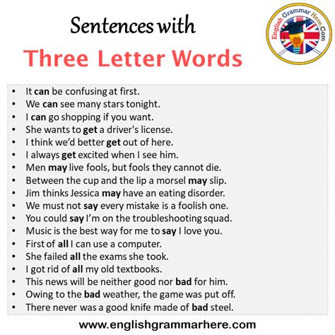 Sentences With Three Letter Words Three Letter Words In A Sentence In