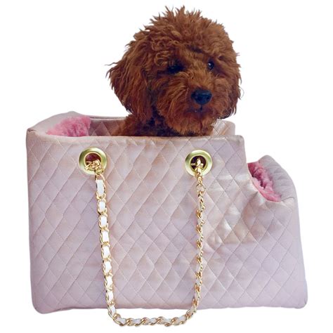 Quilted Pearl PInk Faux Leather Designer Dog Carrier