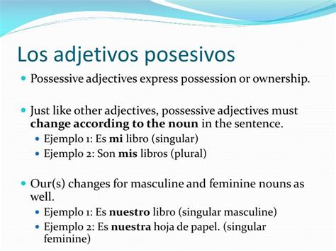 Ppt Los Adjetivos Posesivos Powerpoint Presentation Id5503982
