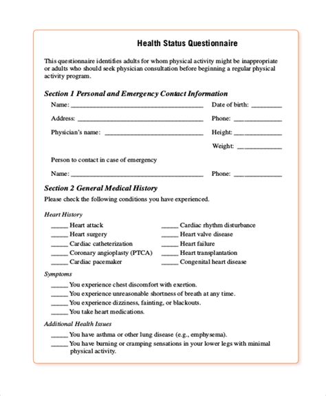 Free 10 Sample Health Questionnaire Forms In Pdf Ms Word