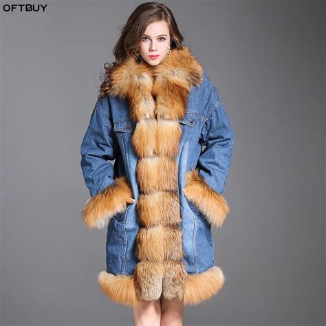 Oftbuy 2018 New Parka Real Fur Coat Winter Jacket Women Natural Big Fox