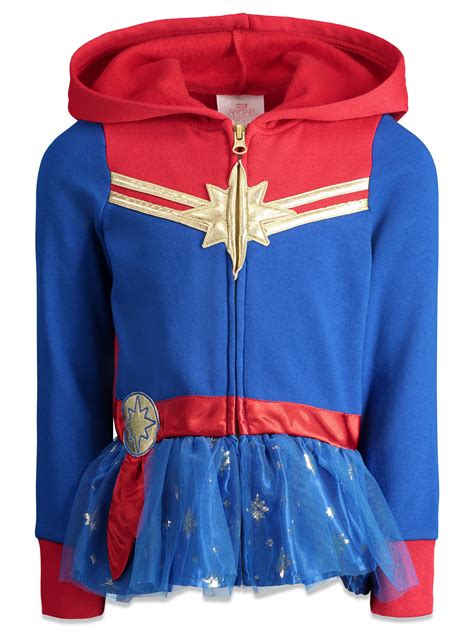 Captain Marvel Toddler Girls Zip Up Fleece Costume Hoodie With Ruffle
