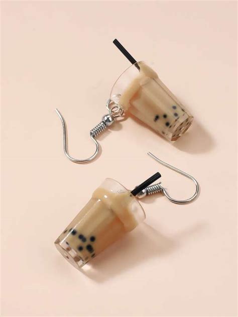 Boba Milk Tea Drop Earrings Shein