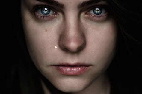 Tears Women Face Looking At Viewer Model Sad Closeup Black