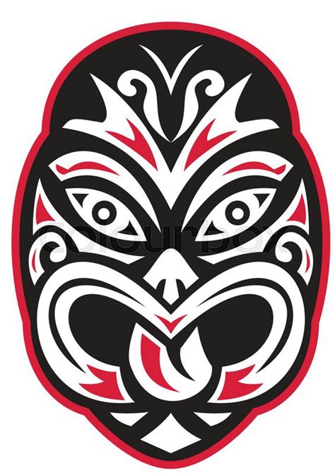 Vector Illustration Of A Maori Tiki Moko Tattoo Mask Facing Front On