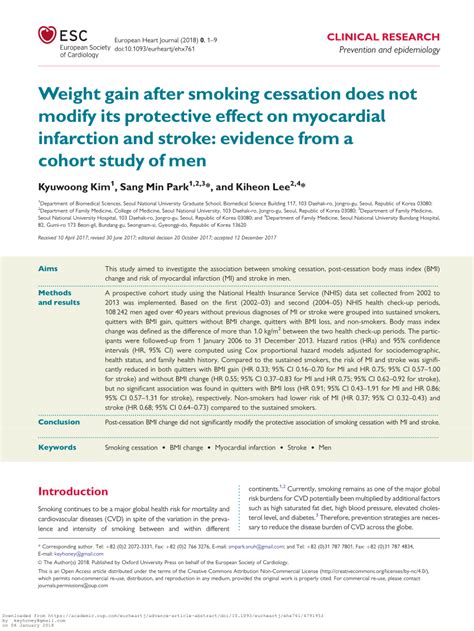 pdf weight gain after smoking cessation does not modify its protective effect on myocardial