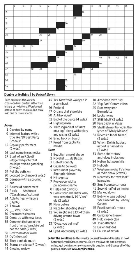 Double Or Nothing Saturday Puzzle Wsj Puzzles Wsj