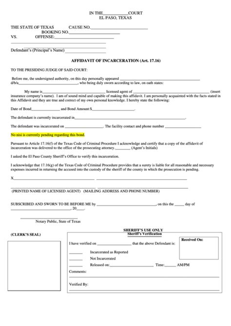 Download these 9 free affidavit form templates in pdf format to assist you in the process of creating and printing… Fillable Affidavit Of Incarceration Form printable pdf ...