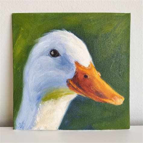 Duck Painting Bird Original Art On Canvas Mini Animal Wall Art Etsy