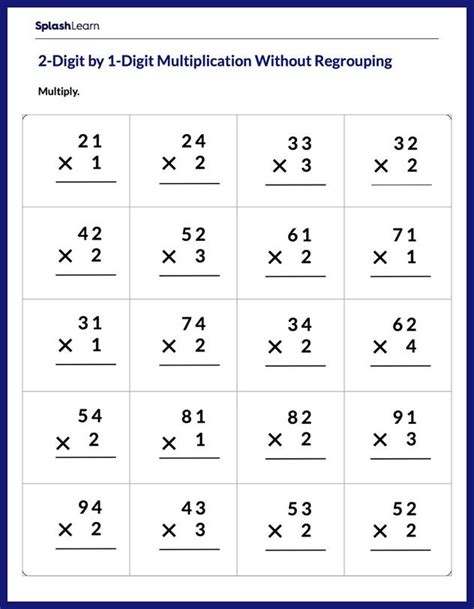 Multiply 2 Digit Numbers By 1 Digit Worksheet