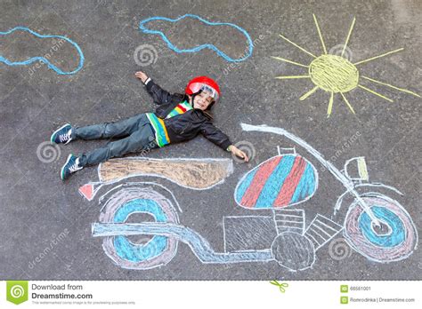 Skull boy with helmet designed by russ pate. Little Kid Boy In Helmet With Motorcycle Chalk Picture ...