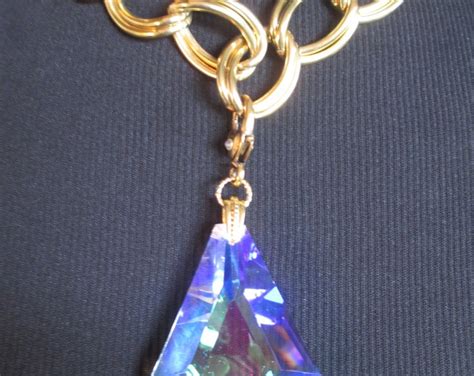 Large Crystal Prism Necklace Chunky Gold Tone Double Chain Etsy