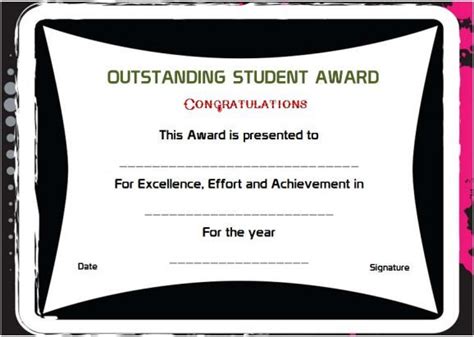 Outstanding Student Of The Year Award Student Certificates Awards