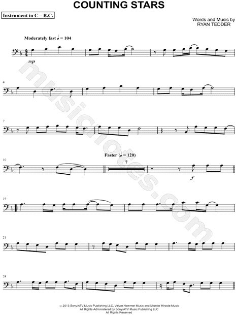 Print And Download Counting Stars Bass Clef Instrument