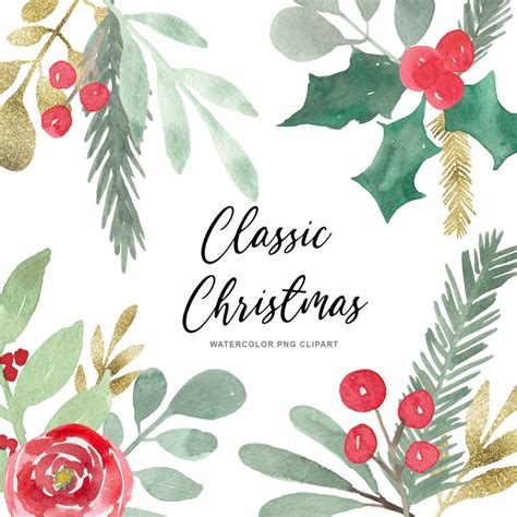 Classic Christmas Watercolor Clipart Christmas Greenery Png Transparent
