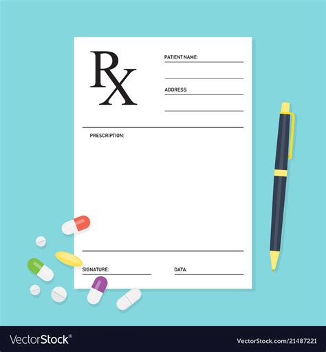 Empty Medical Prescription Rx Form With Pills Vector Image