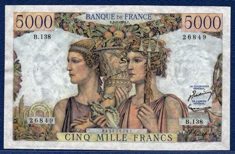 Three years later, on 1 january 2002, the euro became the sole currency. French banknotes 5000 Francs banknote of 1953 Terre et Mer ...