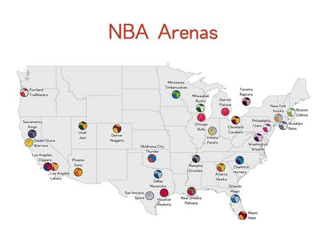 Nba Arenas Map Basketball Stadiums National Basketball Etsy