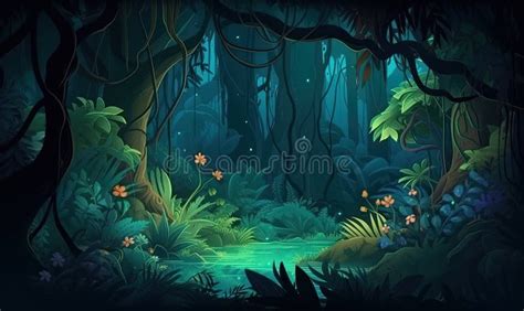 Exotic Fairy Tale Forest Under The Moonlight Creating Using Generative