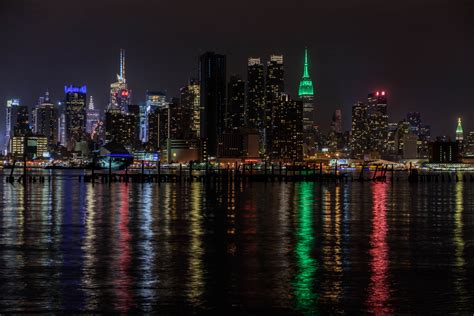 Wallpaper City Cityscape Night Water Building Reflection Sky