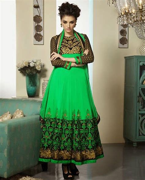 Green Thread Embroidered Anarkali Suit Anarkali Suits Anarkali Dress Indian Clothes Online