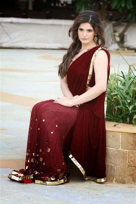 Zarine Khan In Maroon Saree 12