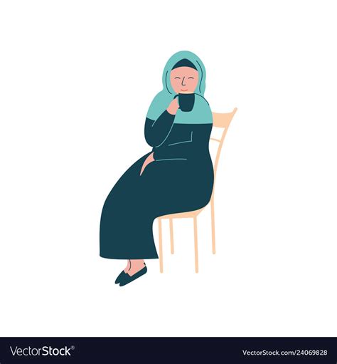Muslim Woman In Hijab Sitting On Chair Royalty Free Vector