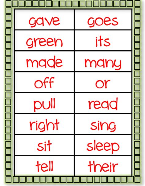 Second Grade Sight Words Printable